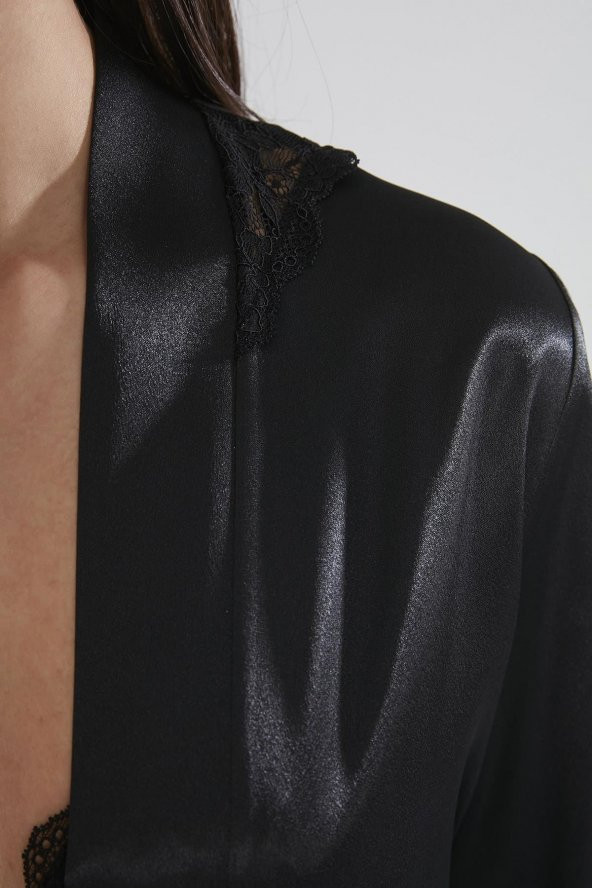 pierre cardin Saten Dantelli Gecelik Sabahlık Takım - Resim 7