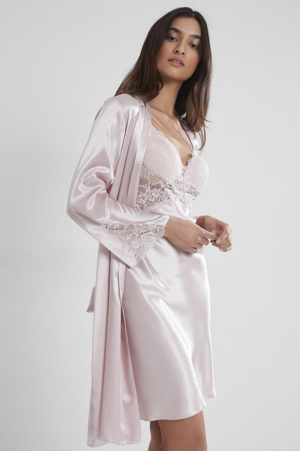 pierre cardin Saten Dantelli Gecelik Sabahlık Takım - Resim 9