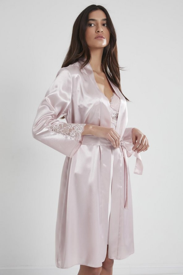 pierre cardin Saten Dantelli Gecelik Sabahlık Takım - Resim 10