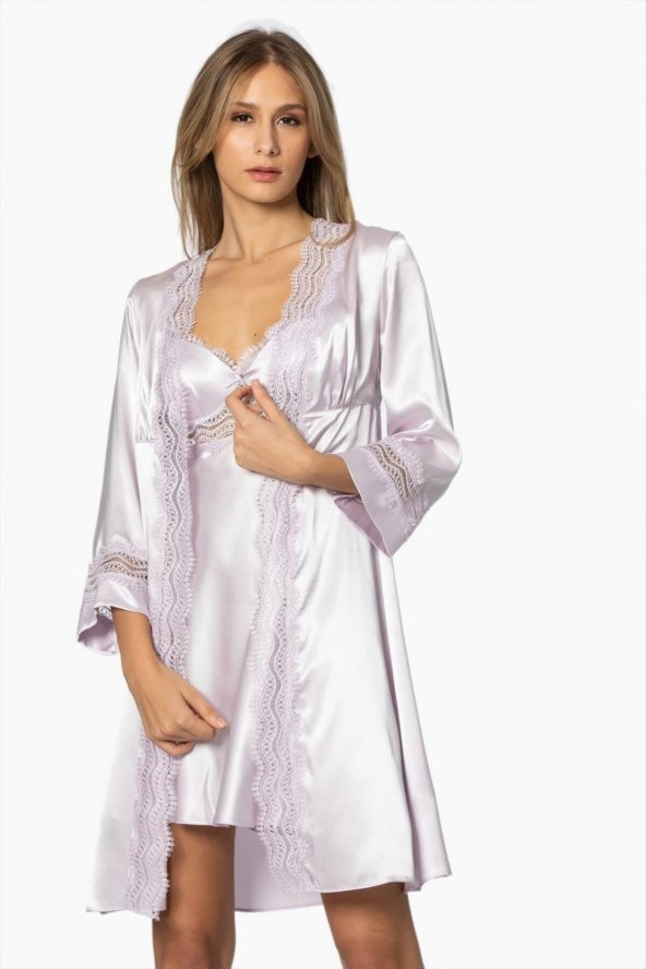 pierre cardin 6lı Saten Gecelik - Sabahlık Takımı - Resim 2