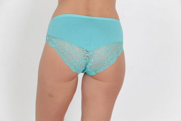 Dantel ve Fiyonk Detaylı Kadın Günlük Külot Turkuaz - Resim 3