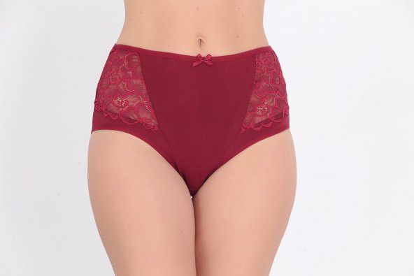 Dantel ve Fiyonk Detaylı Kadın Günlük Külot Bordo - Resim 2