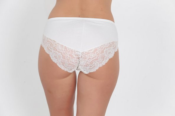 Dantel ve Fiyonk Detaylı Kadın Günlük Külot Beyaz - Resim 4