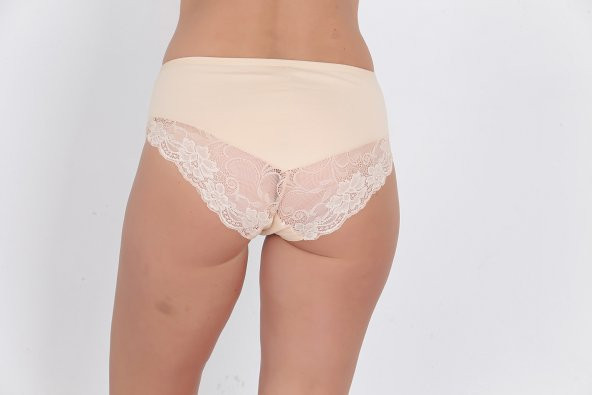 Dantel ve Fiyonk Detaylı Kadın Günlük Külot Ten - Resim 3