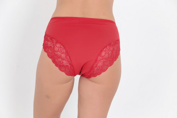 Ön ve Arka Dantel Detaylı Günlük Kadın Külot Kırmızı - Resim 3