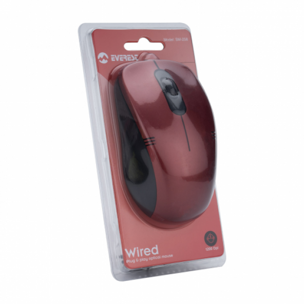 EVEREST SM-258'' USB Kablolu'' 1200dpi''Optik'' 3 Tuşlu'' Kırmızı Mouse