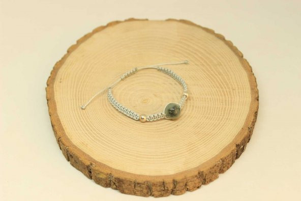 Zümrüt Taşı Gümüş Boncuklu Ayarlanabilir Bileklik (27240) - Resim 3