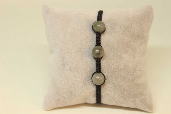 Zümrüt Taşı Gümüş Boncuklu Ayarlanabilir Bileklik (27225) - Resim 2