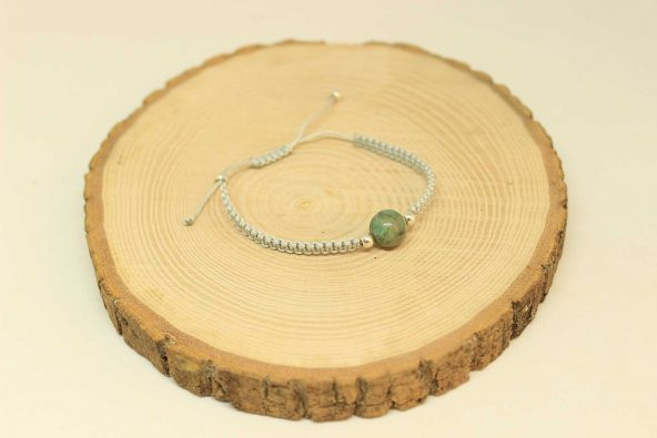 Zümrüt Taşı Gümüş Boncuklu Ayarlanabilir Bileklik (27220) - Resim 2