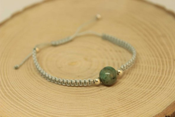 Zümrüt Taşı Gümüş Boncuklu Ayarlanabilir Bileklik (27220) - Resim 3