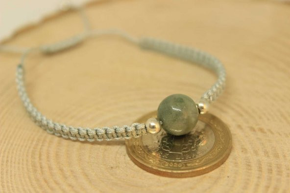 Zümrüt Taşı Gümüş Boncuklu Ayarlanabilir Bileklik (27220) - Resim 4