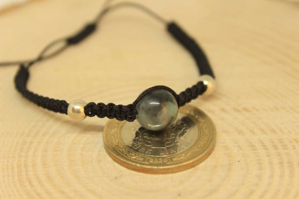 Zümrüt Taşı Gümüş Boncuklu Ayarlanabilir Bileklik (27215) - Resim 3