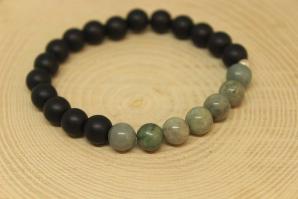 Zümrüt & Oniks Taşı Gümüş Boncuklu Bileklik (27205) ürün görseli