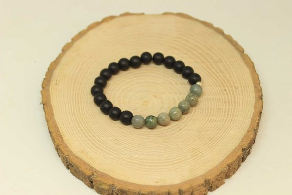 Zümrüt & Oniks Taşı Gümüş Boncuklu Bileklik (27205) - Resim 2