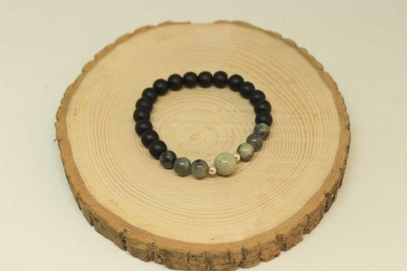 Zümrüt & Oniks Taşı Gümüş Boncuklu Bileklik (27200) - Resim 2