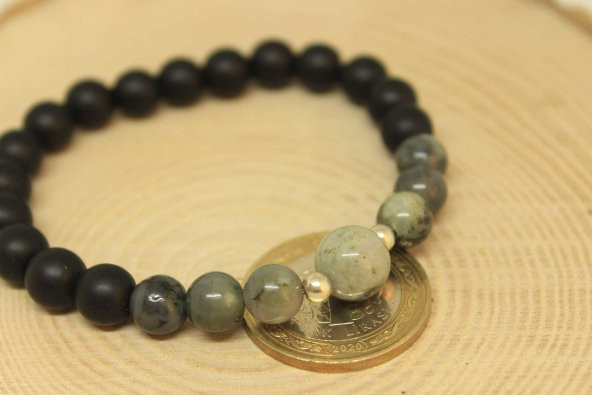 Zümrüt & Oniks Taşı Gümüş Boncuklu Bileklik (27200) - Resim 3