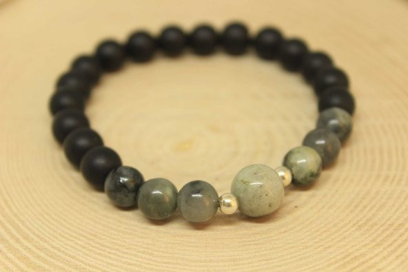 Zümrüt & Oniks Taşı Gümüş Boncuklu Bileklik (27200) ürün görseli