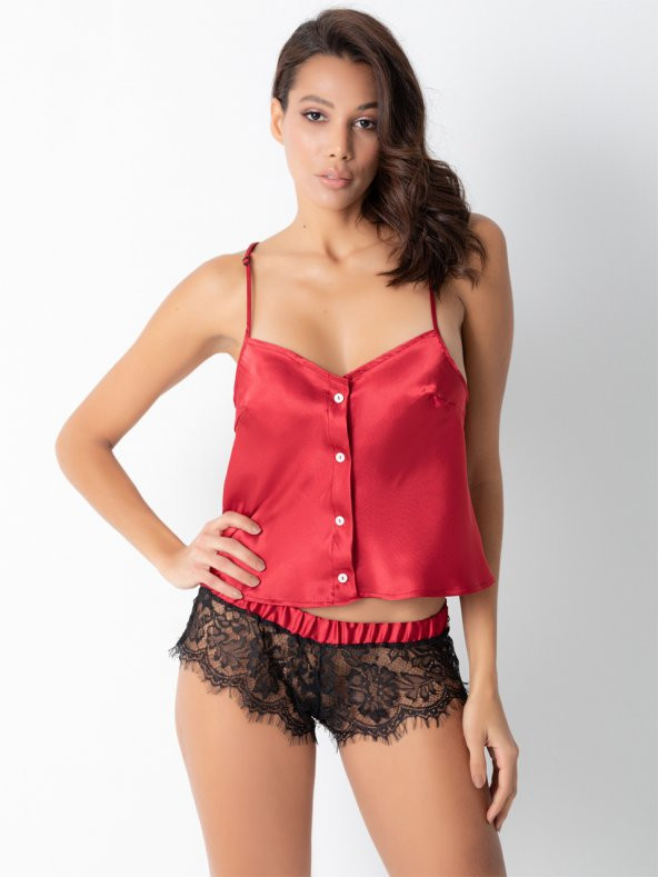 Dantelli Saten Şortlu Takım - Resim 2