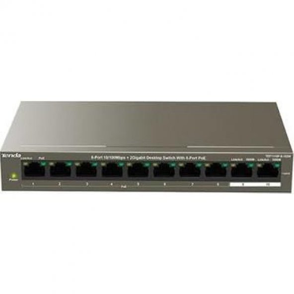 Tenda TEF1110P-8-63W 10 Port 8 Port Poe+ 10-100 + 2 Port 10-100-1000 Switch