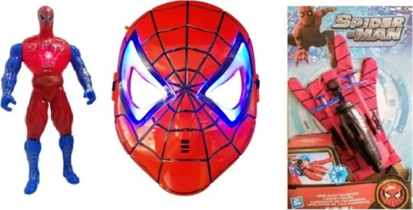 Spiderman Büyük Set Işıklı Örümcek Adam Işıklı Maske Ağ Atan Eldiven