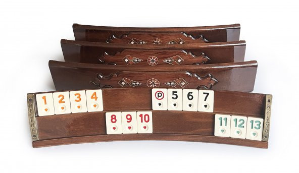 Helena Wood Art Mozaik İşlemeli Masif Ahşap Okey Seti Oval Takımı Gül - 3