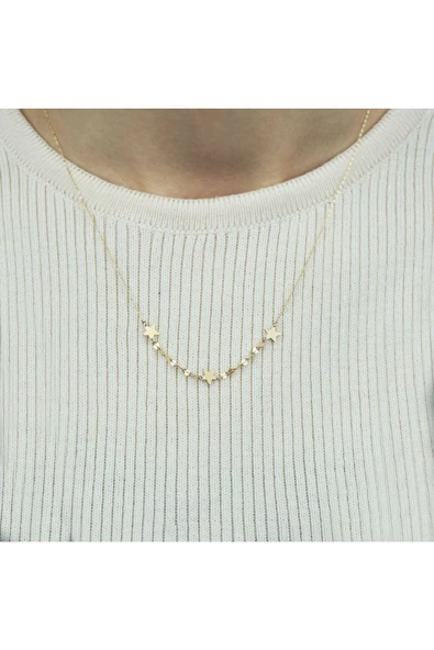 Altın Üç Yıldız Kolye