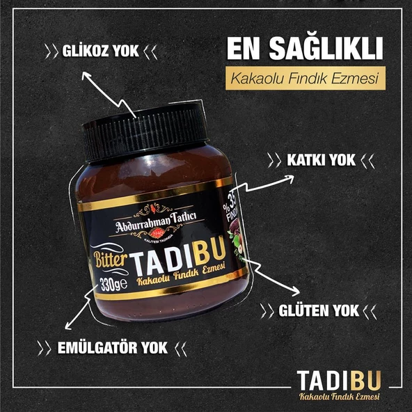 Tadıbu BİTTER Kakaolu Fındık Ezmesi 330 GR x 3 Adet - Resim 2