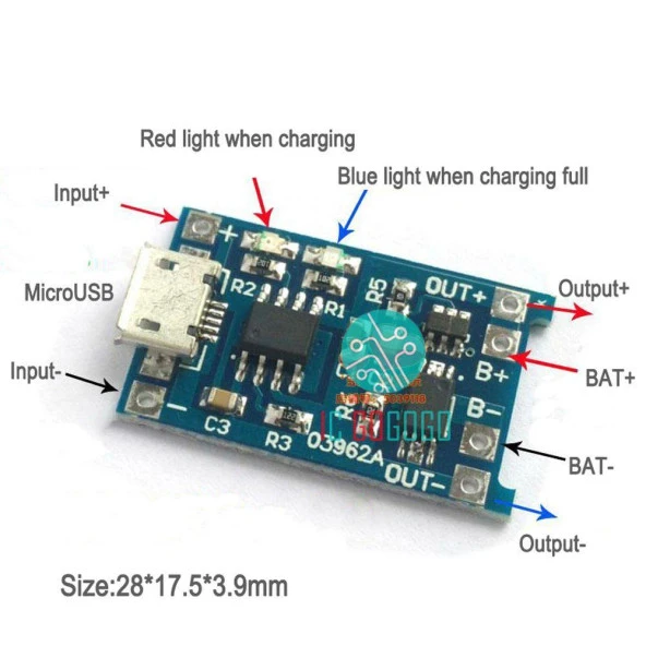 03962A 18650 Lityum Pil 3.7v Şarj Kartı 1A Koruma Mini USB Çıkış - 6