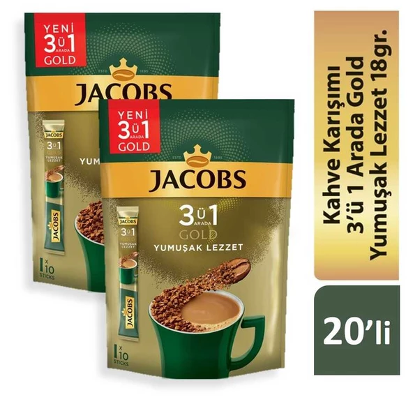 Jacobs 3ü1 Arada Gold Kahve Karışımı Yumuşak Lezzet 20 Adet