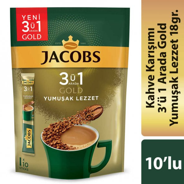 Jacobs 3ü1 Arada Gold Kahve Karışımı Yumuşak Lezzet 10 Adet