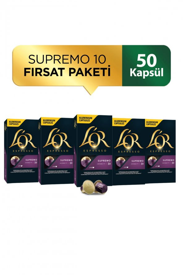 LOR - Supremo - Intensity 10 - Nespresso Uyumlu Kapsül Kahve Fırsat Paketi 10 x 5 Paket (50 Adet)