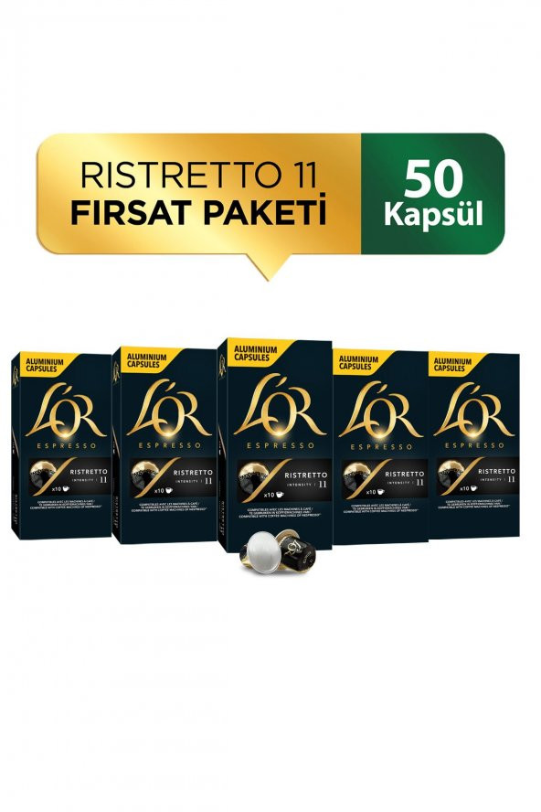 LOR - Ristretto - Intensity 11 - Nespresso Uyumlu Kapsül Kahve Fırsat Paketi 10 x 5 Paket (50 Adet)