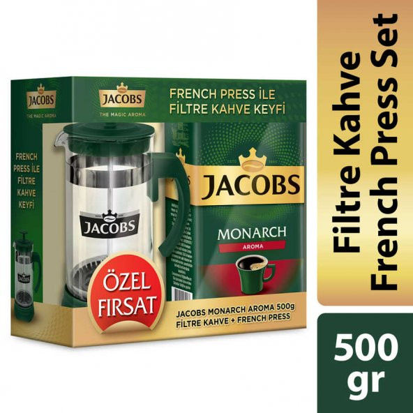 Jacobs Monarch Aromalı Filtre Kahve 500 gr + French Press SETİ