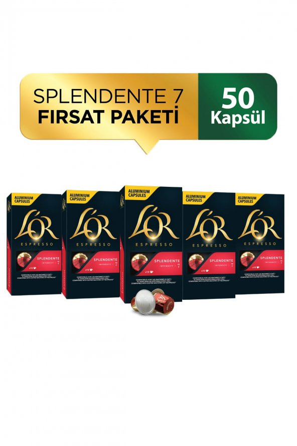 LOR - Splendente - Intensity 7 - Nespresso Uyumlu Kapsül Kahve Fırsat Paketi 10 x 5 Paket (50 Adet)