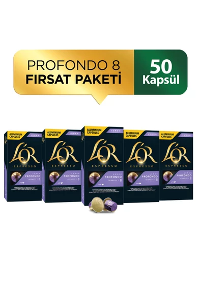 L'OR-Lungo Profondo-Intensity 8-Nespresso Uyumlu Kapsül Kahve Fırsat Paketi 10 x 5 Paket (50 Adet)