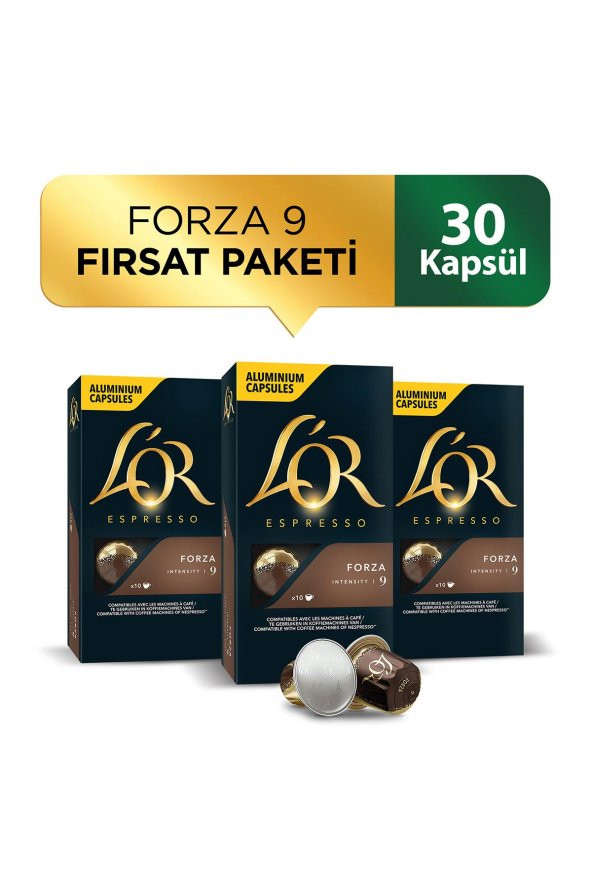 LOR - Forza - Intensity 9 - Nespresso Uyumlu Kapsül Kahve Fırsat Paketi 10 x 3 Paket (30 Adet)
