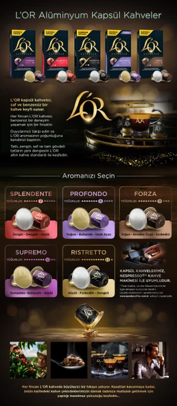 L'OR - Splendente - Intensity 7 - Nespresso Uyumlu 10 Adet Alüminyum Kapsül Kahve - Resim 2