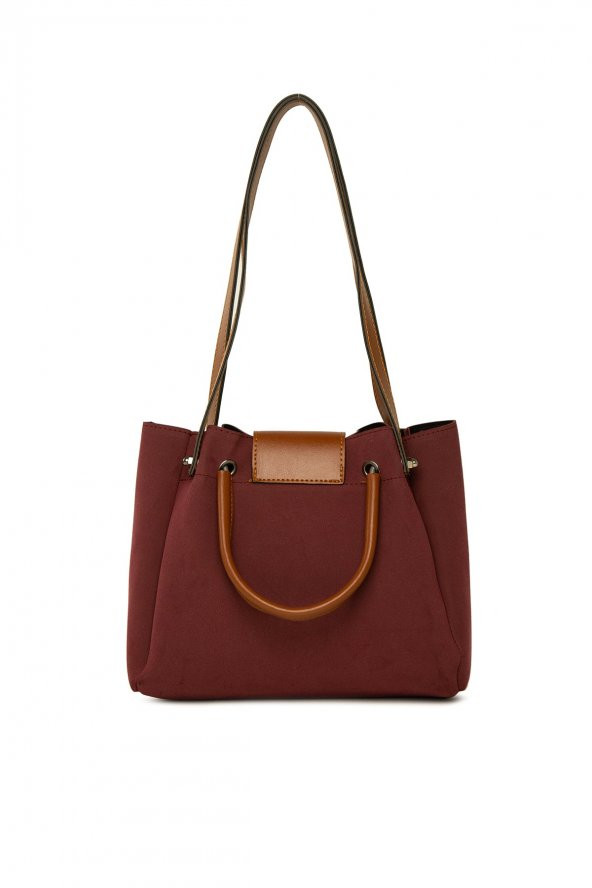 Bagmori Bordo Demir Tutmalı Kapaklı Nubuk Çanta - Resim 3