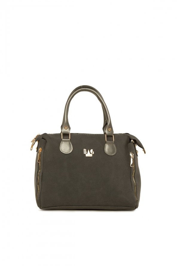 Bagmori Gri Dik Çift Fermuarlı Nubuk Çanta ürün görseli