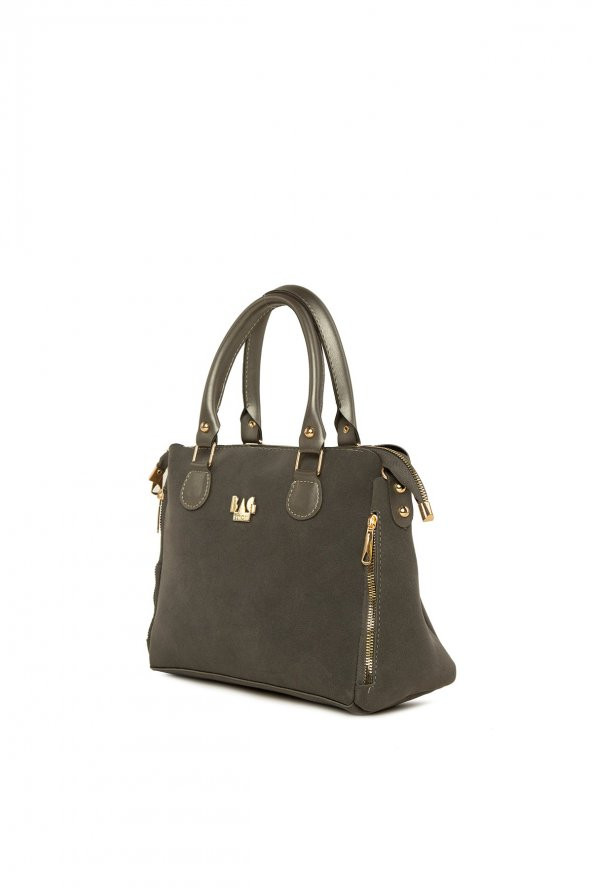 Bagmori Gri Dik Çift Fermuarlı Nubuk Çanta - Resim 2