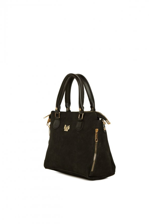 Bagmori Siyah Dik Çift Fermuarlı Nubuk Çanta - Resim 2