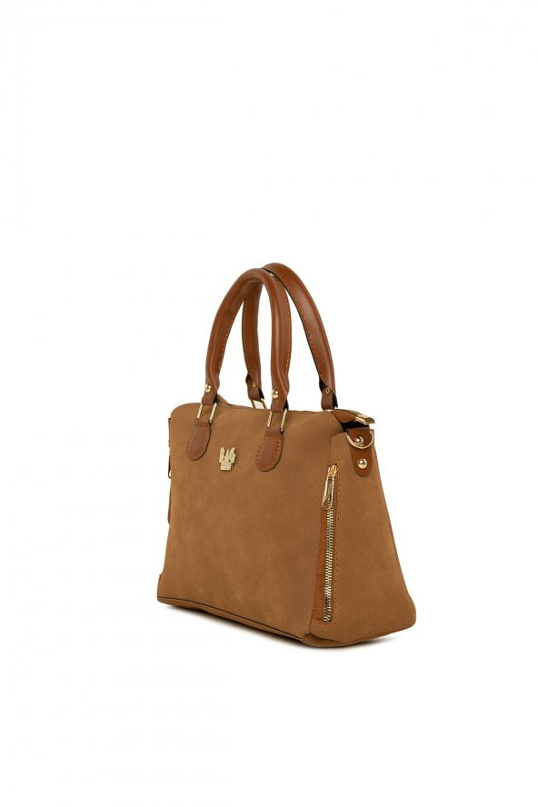 Bagmori Taba Dik Çift Fermuarlı Nubuk Çanta - Resim 2