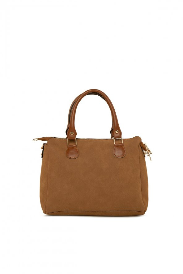 Bagmori Taba Dik Çift Fermuarlı Nubuk Çanta - Resim 3