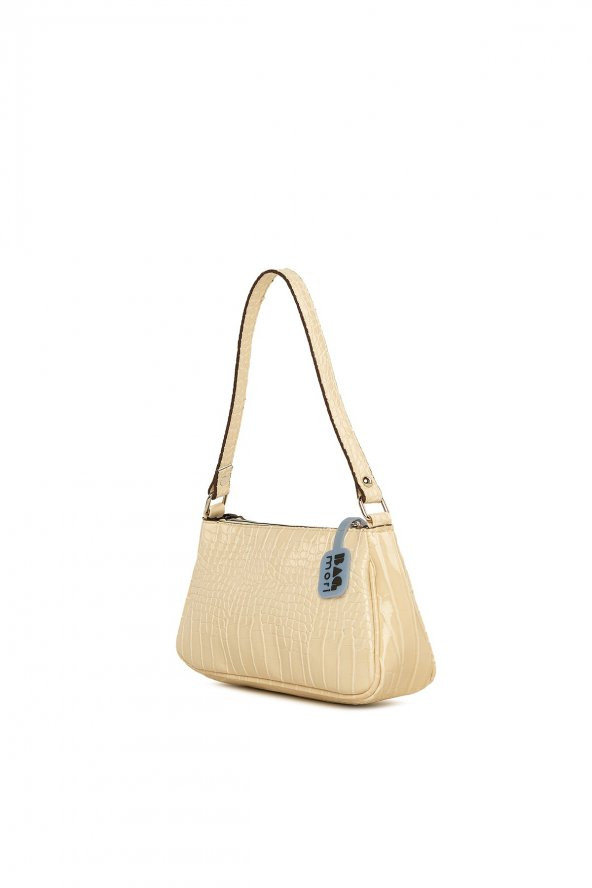 Bagmori Krem Fitilli Parlak Kroko Baget Çanta - 2
