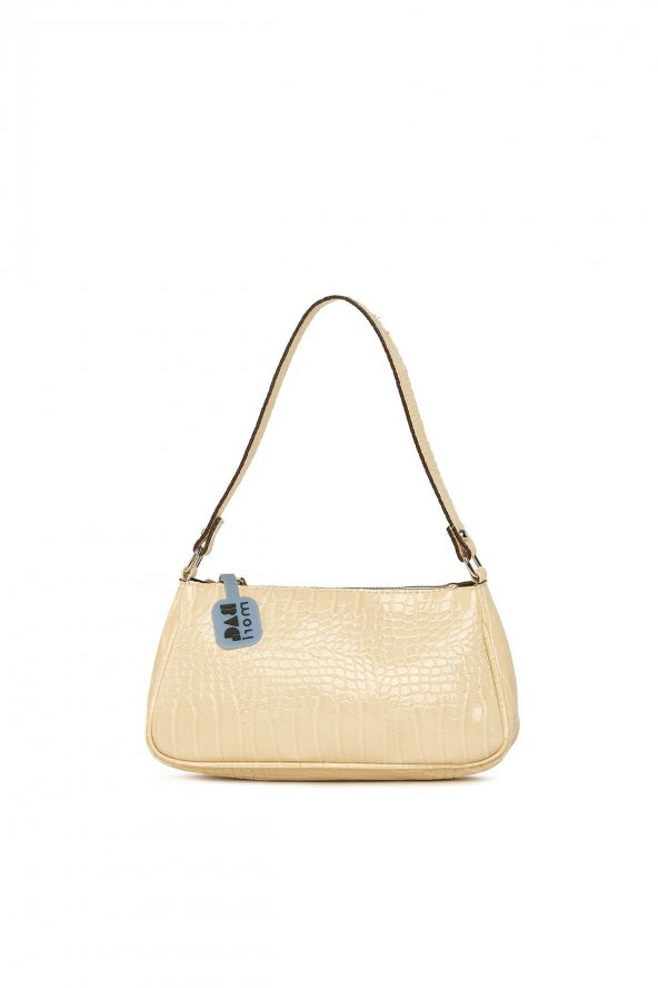 Bagmori Krem Fitilli Parlak Kroko Baget Çanta - 3
