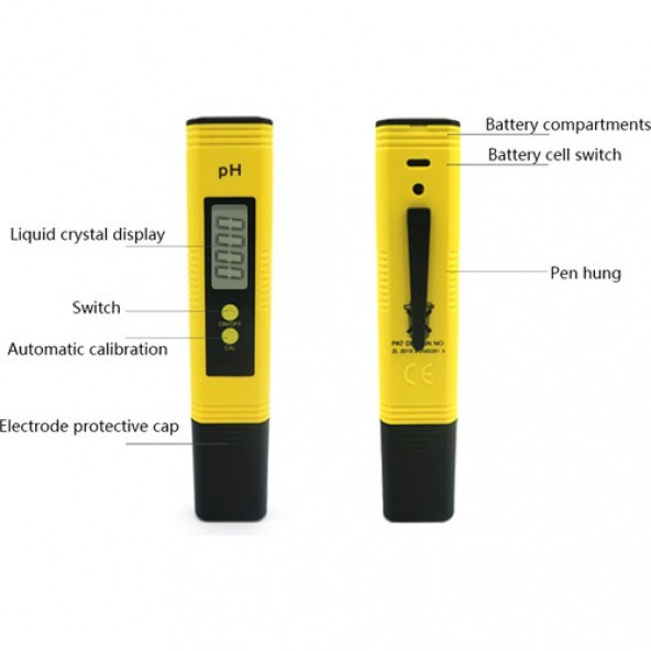 Ph Metre / 0.01 Hassasiyetinde Su Sıvı Akvaryum Ph Ölçer Pil '' Kap '' 2 Adet Çözelti A46 - 2