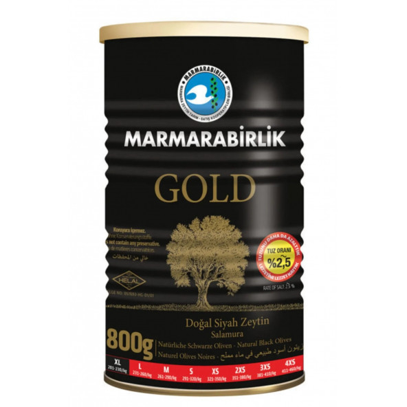 Marmarabirlik Gold XL Doğal Siyah Zeytin Tuzsuz 800 gr
