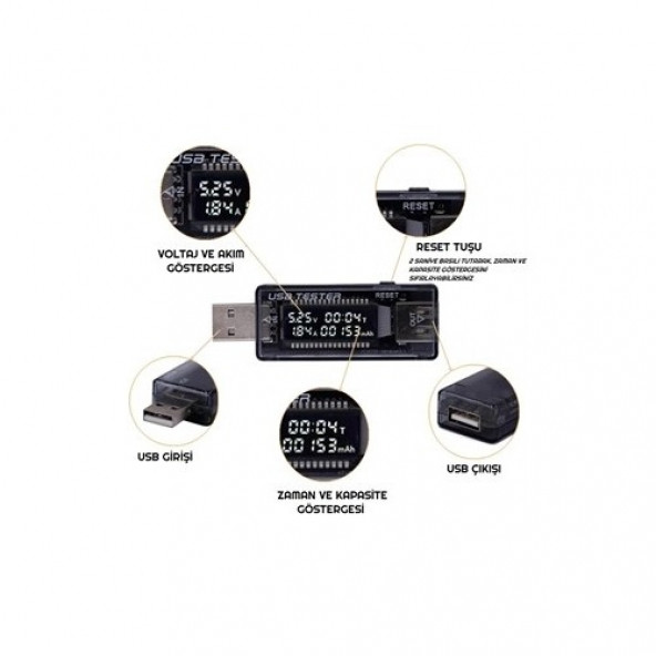LED Ekranlı USB Voltmetre Ampermetre USB Şarj Kapasitesi Test Cihazı  A75 - 2