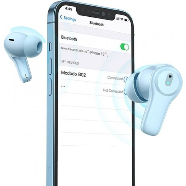 Mcdodo HP-8042 Suya Dayanıklı Tws Bluetooth 5.1 Dokunmatik Kablosuz Kulaklık - Mavi - 5