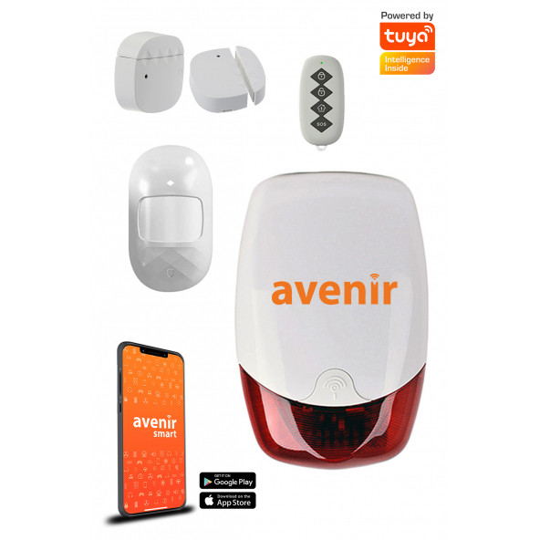 AVENİR Wifi Akıllı Ev Alarm Sistemi (1 Kapı/Pencere Sensörü) (1Pır) (1Kumanda)